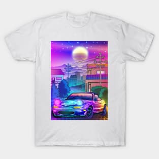 Neon MX5 Miata Synthwave T-Shirt